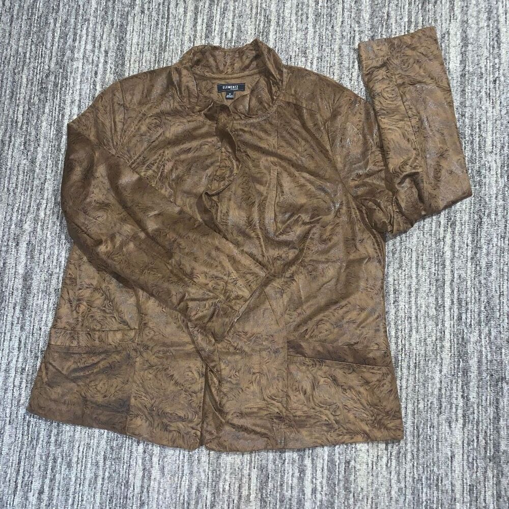 Elementz SZ 1X Women’s Soft Brown Faux Suede Ruffle Full Zip Lined Light Jacket